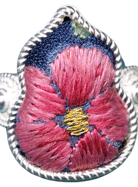 民族风苗银刺绣老绣蓝染戒指时尚