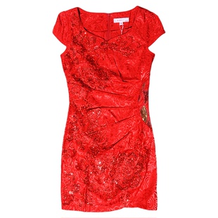 (捡漏M-2XL)壹美佳人2026夏季提花低领旗袍新娘敬酒服红色尾货