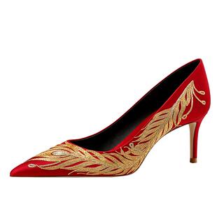 凤尾香罗 rose castle原创中式刺绣婚鞋新娘鞋红色秀禾婚纱高跟鞋