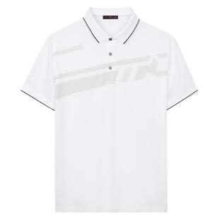 才子男装翻领短袖POLO衫男2025夏季新款商务休闲印花白色T恤上衣