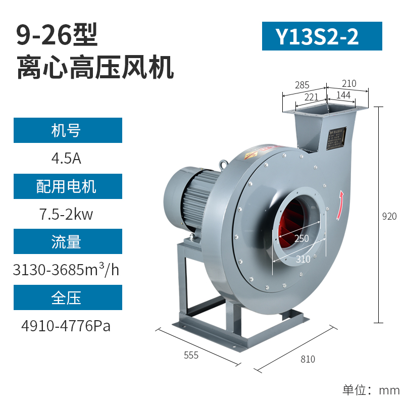 新款9-19高压离心风机工业强加引风机3KW4KW鼓风机物料吹送抽风机 五金/工具 风机/鼓风机/通风机 原图主图