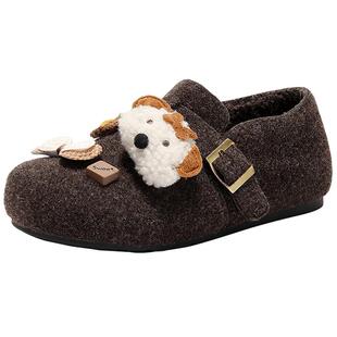 森达内增高厚底勃肯鞋女26春季新款灰色保暖棉鞋毛呢博肯鞋一脚蹬