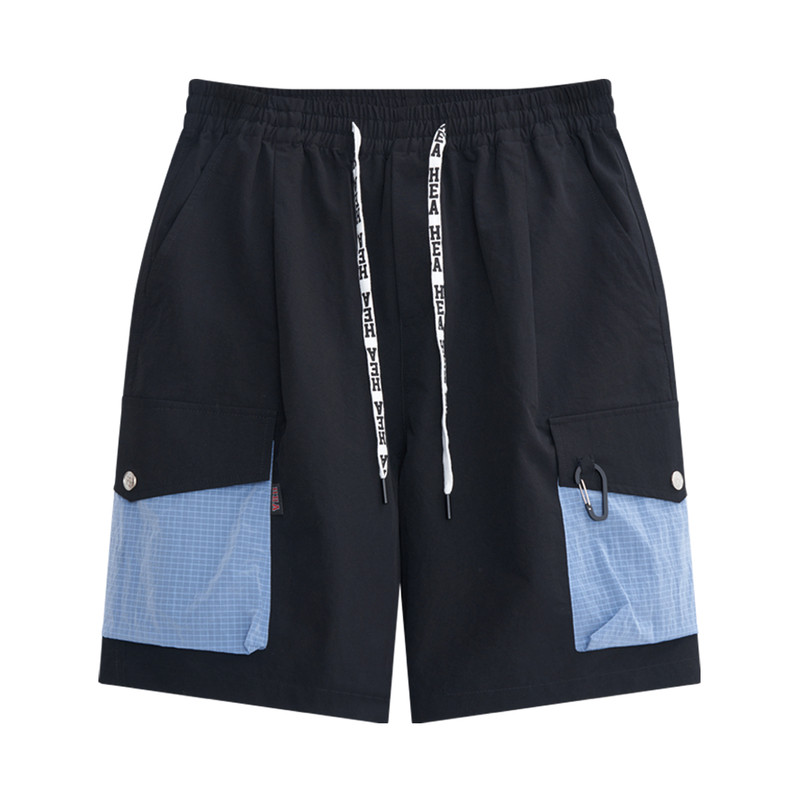 街头机能风撞色工装短裤松紧腰