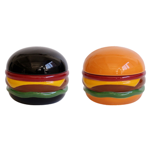 CMYD原创设计汉堡烟灰缸陶瓷带盖防飞灰茶几个性装饰摆件乔迁礼物