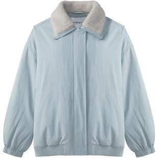 90白鸭绒LAGOGO蓝色短款派克羽绒服女2025年冬季新款夹克翻领外套