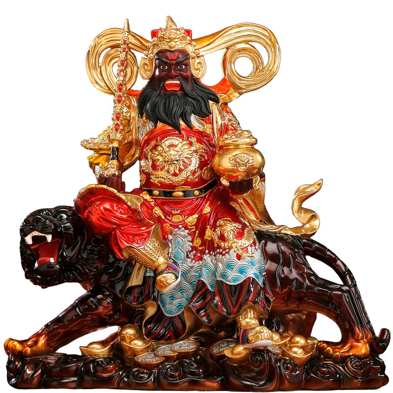 台湾纯铜彩绘赵公明神像店铺办公室供奉赵元帅骑虎武财神招财摆件