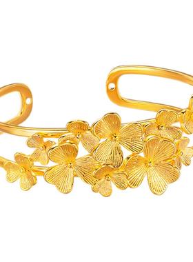 小众高级感开口花朵手环 镀金黄金色沙金超仙杏叶杏花轻奢手镯 女