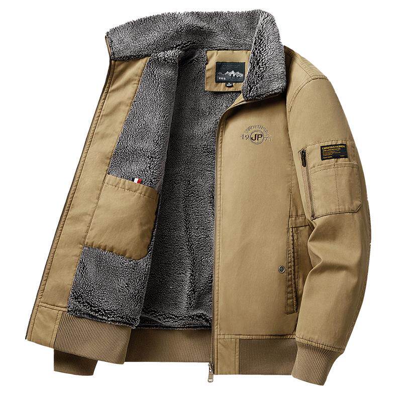 棉服男款冬季加绒加厚毛领棉衣