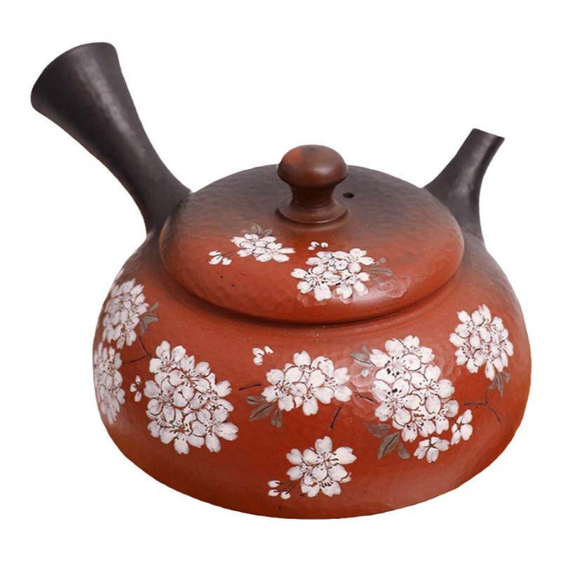 日本常滑烧急须 益规 定制款-1朱泥窑变樱花200ml 纯手工侧把茶壶