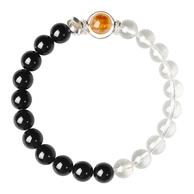 普陀山黑曜石白水晶拼接手串手串