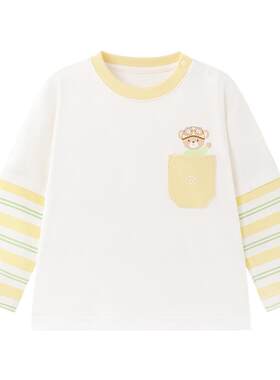 全棉时代儿童T恤女幼童童装T恤打底T恤条纹T恤水光棉T恤秋冬新款