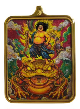 刘海戏金蝉手绘唐卡吊坠摆件项链