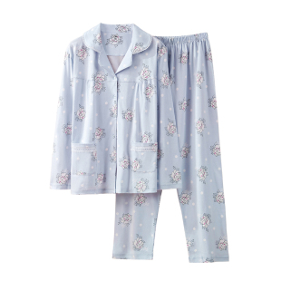 ab内衣睡衣女纯棉印花翻领开襟起居长袖长裤女士家居套装U028