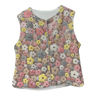 一上身,直接美到失语!重磅亮片花朵圆领马甲女 A3069~ZY