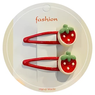 (可爱草莓造型儿童甜美发夹女)红色边夹刘海碎发夹子发饰