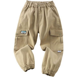 男童春秋帅气工装裤2025新款儿童纯棉百搭潮单裤中大童休闲长裤子