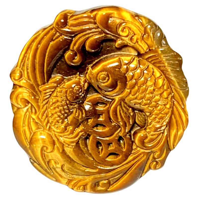 天然虎睛石双鱼吊坠年年有余实物