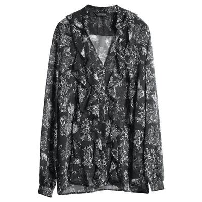 COCOBELLA立体荷叶领印花衬衫V领通勤休闲度假雪纺衫上衣SR3039B