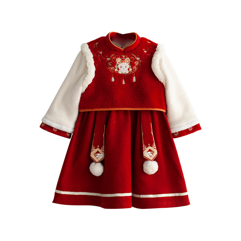 加绒加厚汉服古装拜年服女童冬季