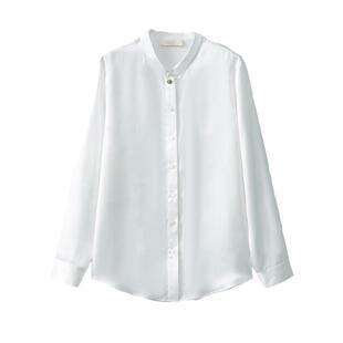 一丝牵 国风100%桑蚕丝素绉缎立领真丝长袖衬衫女缎面衬衣2026春