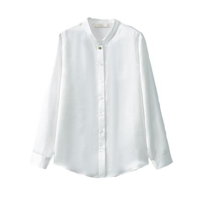 一丝牵 国风100%桑蚕丝素绉缎立领真丝长袖衬衫女缎面衬衣2026春