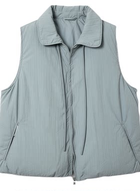 淡蓝色日系复古翻领系带棉服马甲