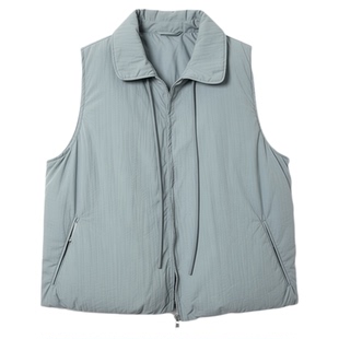 淡蓝色日系复古翻领系带棉服马甲女秋冬新款宽松百搭加厚上衣外套