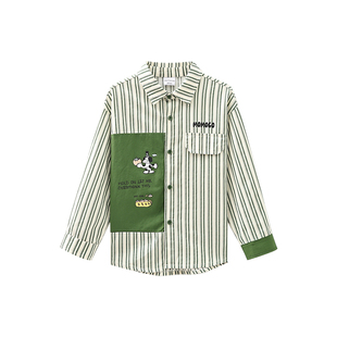 MOMOCO玛米玛卡男童衬衫2026春季新款中大童韩版帅气拼接条纹外套
