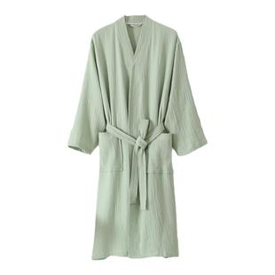纯棉绉布泡泡纱睡袍睡衣双层纱布家居和服日系男女情侣浴袍汗蒸服