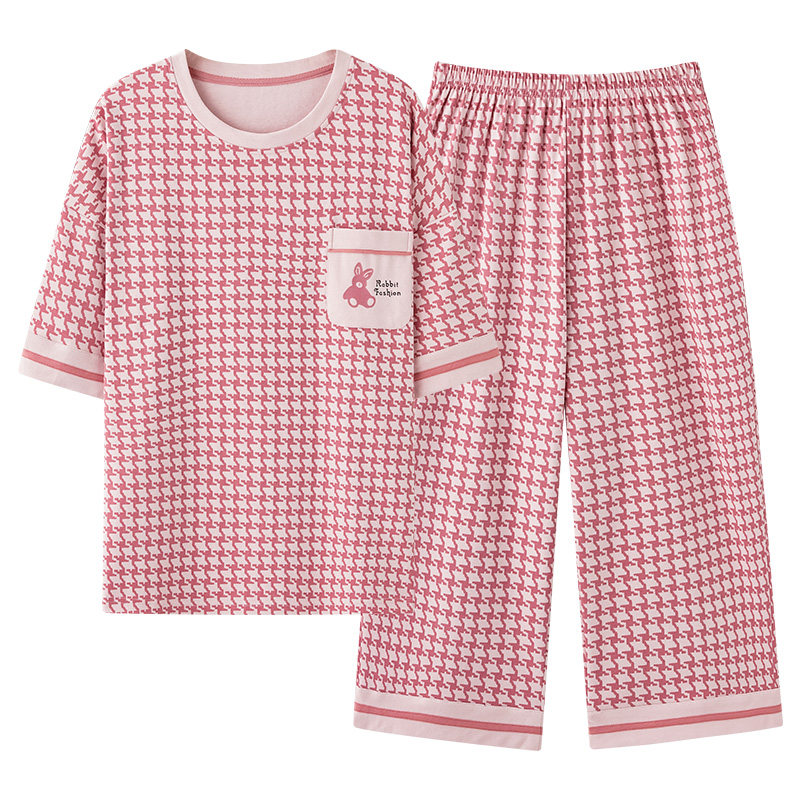 蕉晚睡衣女带胸垫春夏季2026新款短袖七分裤防凸点休闲家居服套装