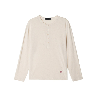 【肌理感】Unvesno(UN)亚麻自然纱结基础秋季衫多色亨利领长袖T恤