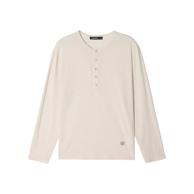 【肌理感】Unvesno(UN)亚麻自然纱结基础秋季衫多色亨利领长袖T恤