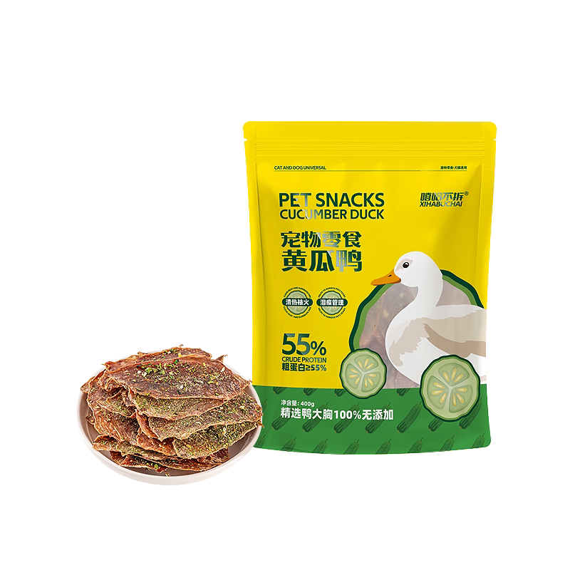 嘻哈不拆【黄瓜鲜鸭肉干】宠物狗零食泪痕大型犬训狗奖励营养食品