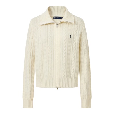 翻领绞花拉链开衫羊毛衫