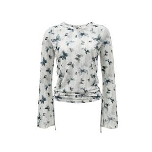 绫致Vero ModaT恤女2026春季新款高街潮抽绳蝴蝶印花长袖薄纱上衣