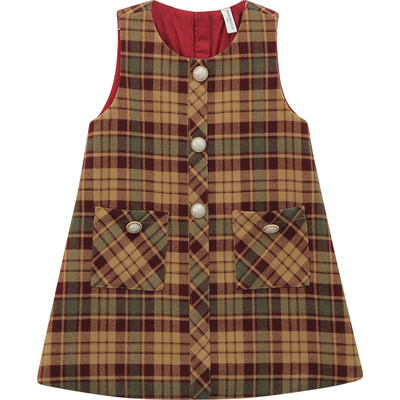 复古学院风毛呢格子夹棉背心裙