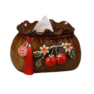 新中式创意柿子纸巾盒客厅茶几高档陶瓷家用餐厅抽纸盒轻奢摆设品