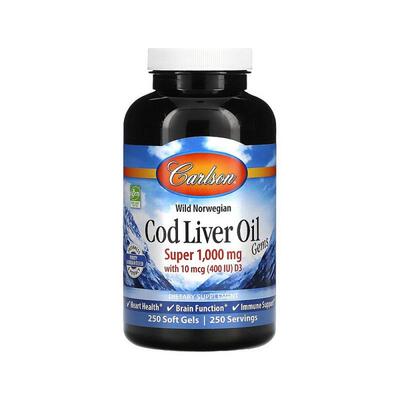香港直发carlson labs鳕鱼肝油胶囊增强机体250粒挪威大豆软胶囊
