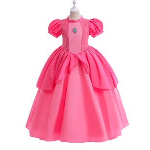 女童夏装连衣裙cosplay碧姬公主礼服蕾丝蓬蓬裙长款洋气超级玛丽