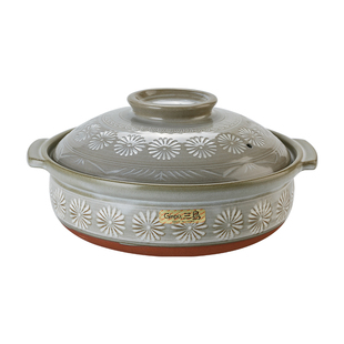 日本进口万古烧原装土锅砂锅炖汤 经典GINPO花三岛火锅明火燃气灶