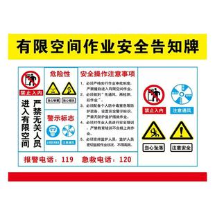 有限空间警示标识牌有限空间安全告知牌受限空间警示牌标识牌风险告知牌有限密闭空间标识作业贴纸警告标示贴