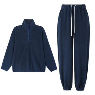 孙文秀studio小火炉套装加绒抽绳休闲套头宽松摇粒绒套装休闲女