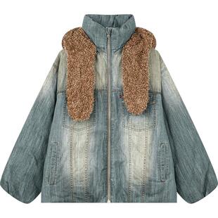 UOOYAA/乌丫复古玩偶小熊牛仔夹克羽绒服