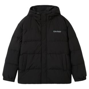 快鱼纯色短款羽绒服男2025年冬季新款简约百搭连帽男士保暖外套