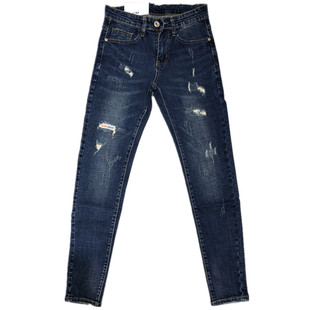 潮男春新韩版修身水洗蓝破洞补丁小脚牛仔裤社会小伙网红快手chic