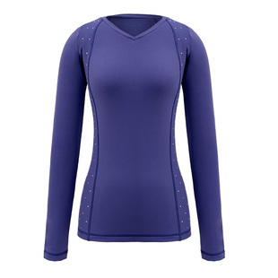 L家花样滑冰训练服长袖V领侧缝贴钻T恤超弹女童成人专业溜冰定制