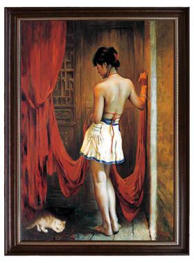 手绘玄关装饰画潘鸿海中式美女