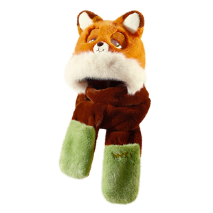 狐尼克迪士尼帽子围巾手套一体保暖三件套冬季加厚防寒毛绒护耳帽