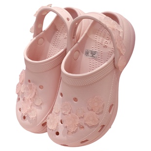 Crocs洞洞鞋卡洛驰女鞋经典云朵花簇休闲厚底沙滩凉拖鞋213119