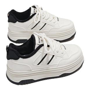 人本黑白熊猫加绒板鞋女2025新款秋冬季厚底百搭休闲保暖二棉鞋子